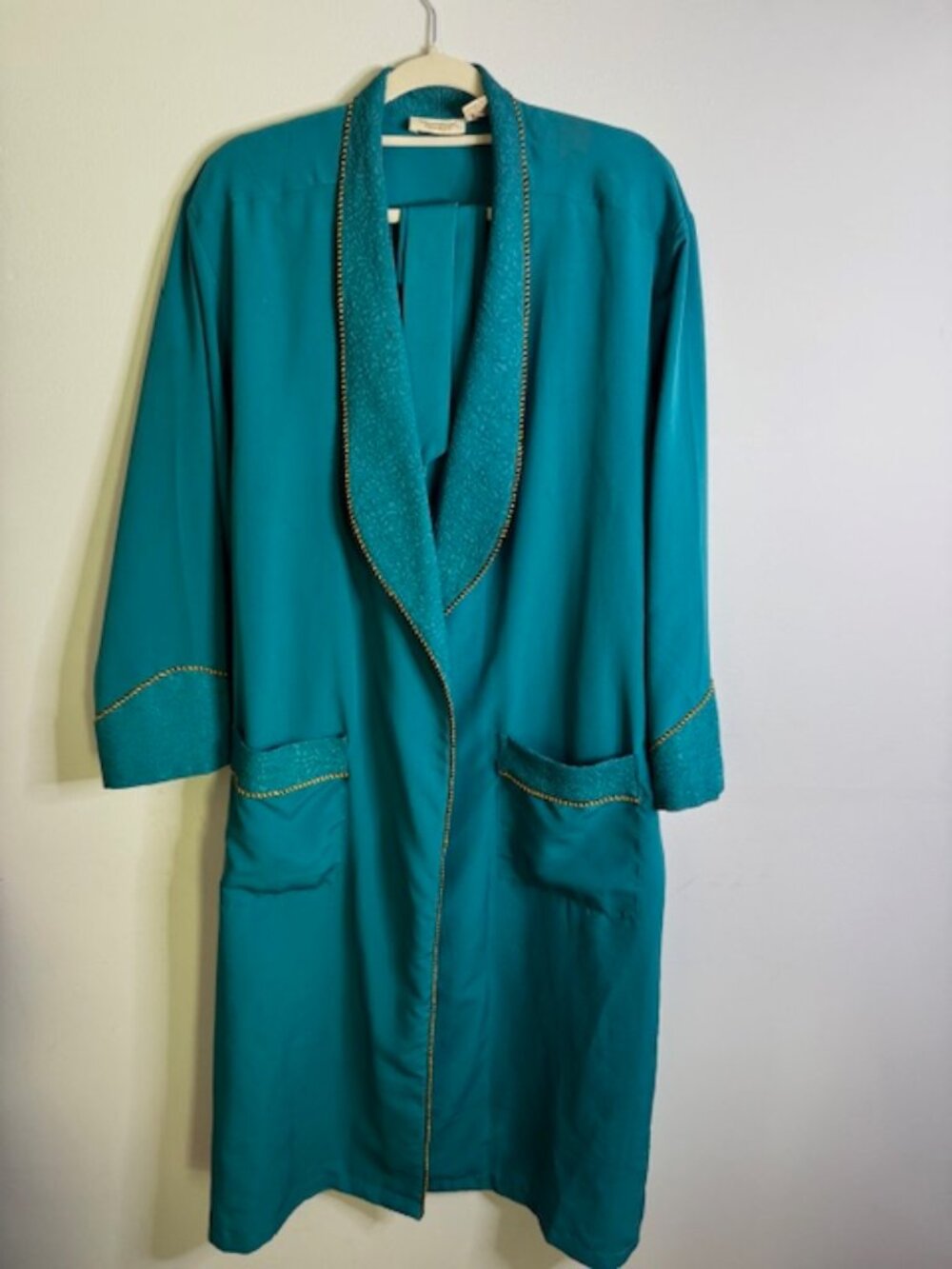 Vintage Victoria Secret Gold Label Robe Teal Gold Twisted Piping Detail Small